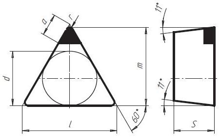 Пластины режущие сменные твердосплавные трехгранной формы с задним углом 11, оснащенные СТМ